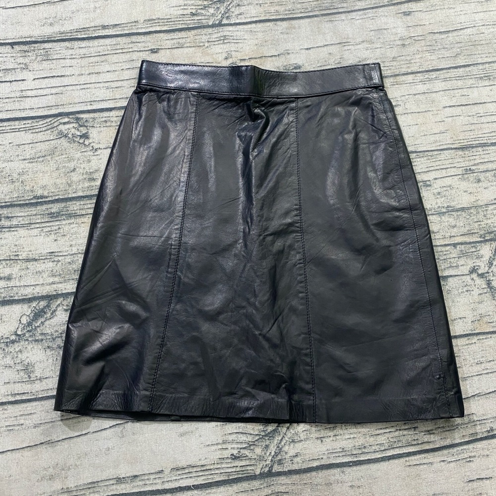 Verducci Womens 12 (26") A-Line Genuine Leather Black Mini 80s 90s Lined Vtg‎